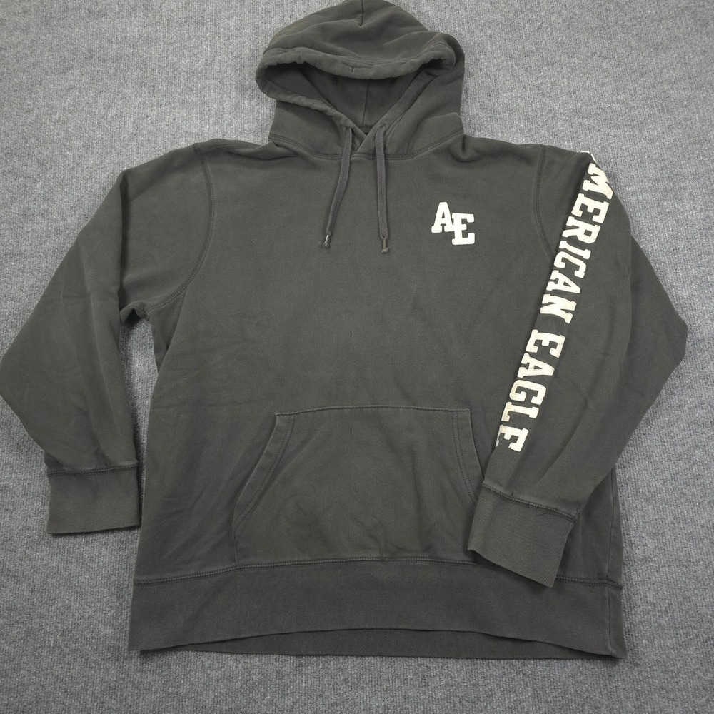 American Eagle Hoodie Mens XL Tall Black Logo Graphic Pullover Sweatshirt